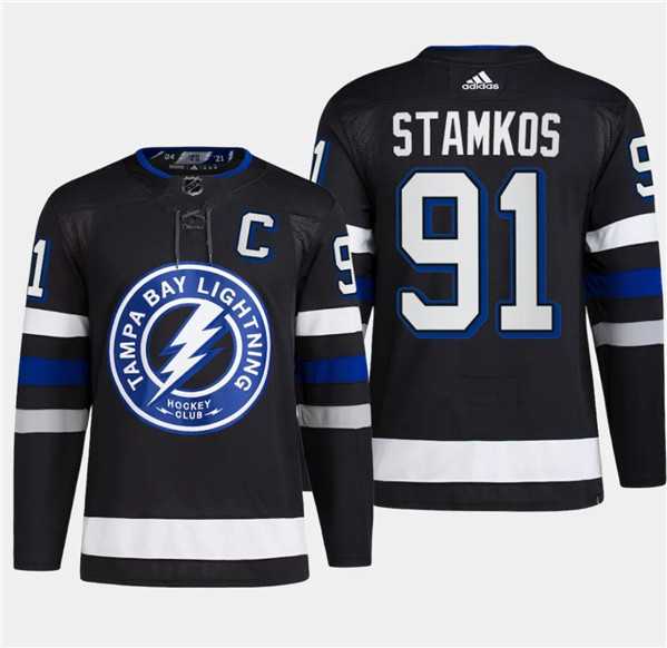 Mens Tampa Bay Lightning #91 Steven Stamkos Black 2024 Stadium Series Stitched Jersey Dzhi 500w